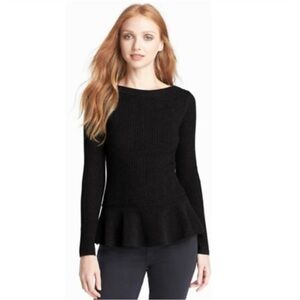 Tory Burch, Ramona Peplum Sweater, Women's Ladies Large, Black, 100% Merino Wool